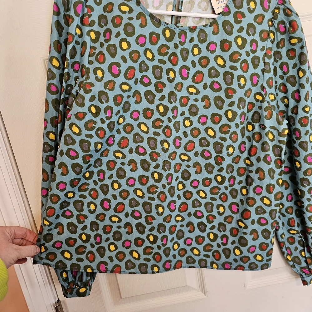 Farm Rio Hanya Puff Sleeve Multicolored Animal Print Blouse